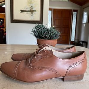 🌹J. CREW Eddie Oxford Cap Tor Cognac Leather Loafers, Made In Italy, Size 8 1/2